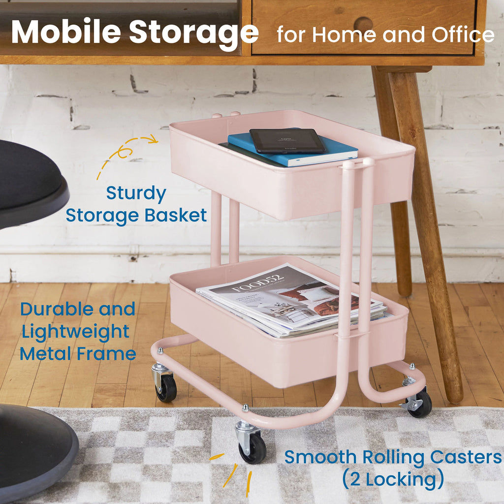 Pink 2-Tier Rolling Utility Cart B390