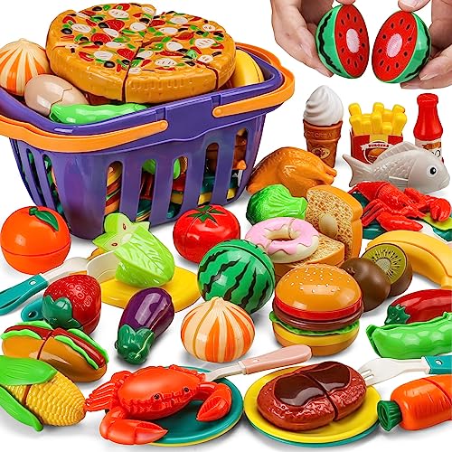 87 Pcs Cutting Play Kitchen Set with Storage Basket P315039