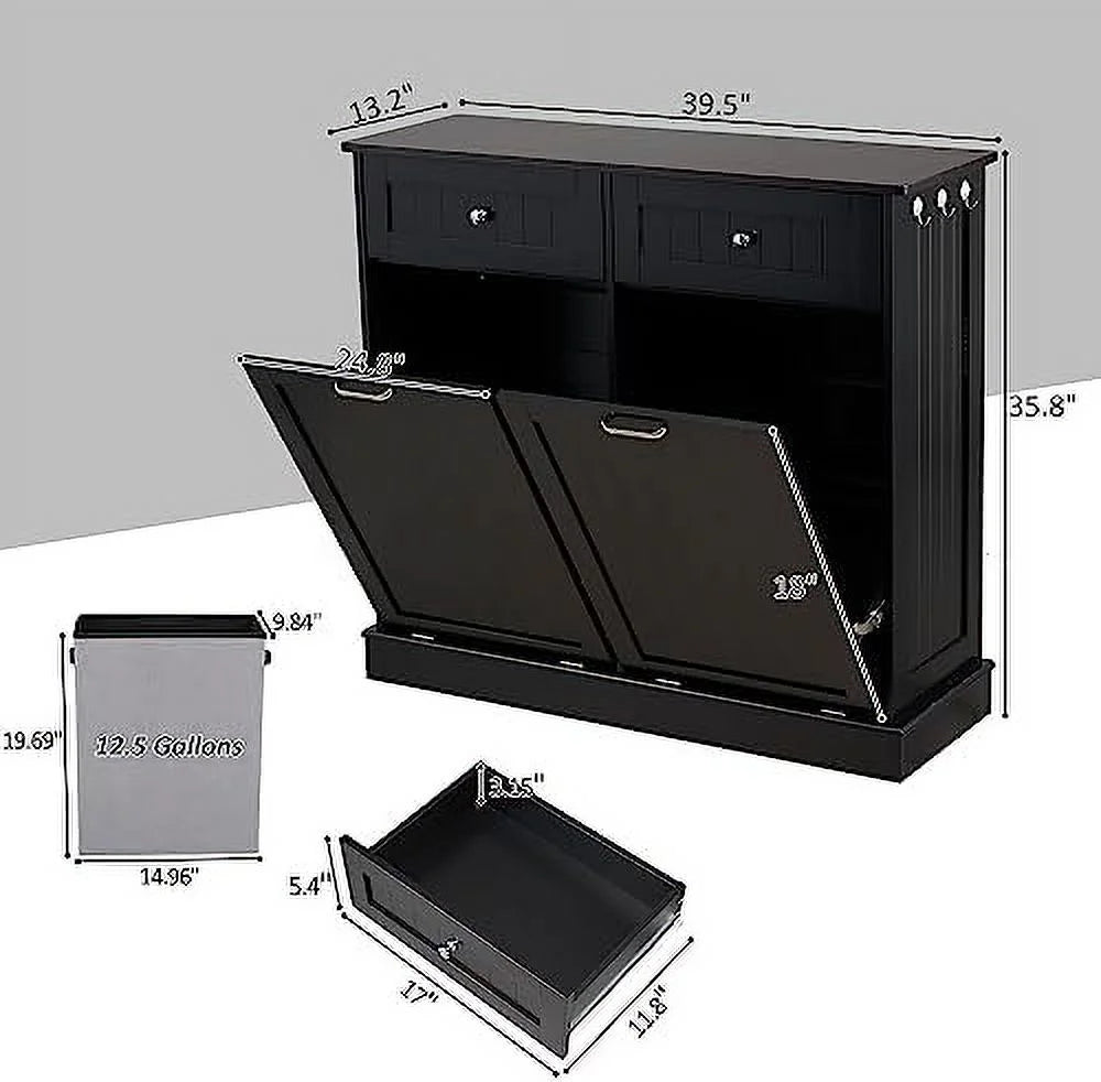 Double Tilt Out Trash Cabinet Laundry Hamper 20 Gallon Black G2188