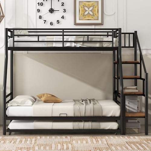 Twin Over Twin Metal Bunk Bed with Drawers (Black) Z907095