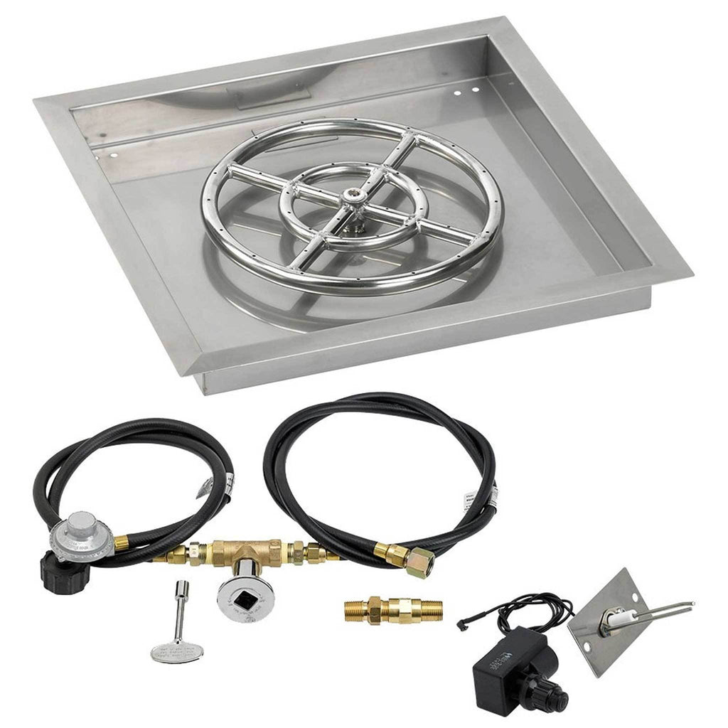 18x22 Square Stainless Steel Drop-In Pan with Match Light Kit Propane Fire Pit Ring C800465