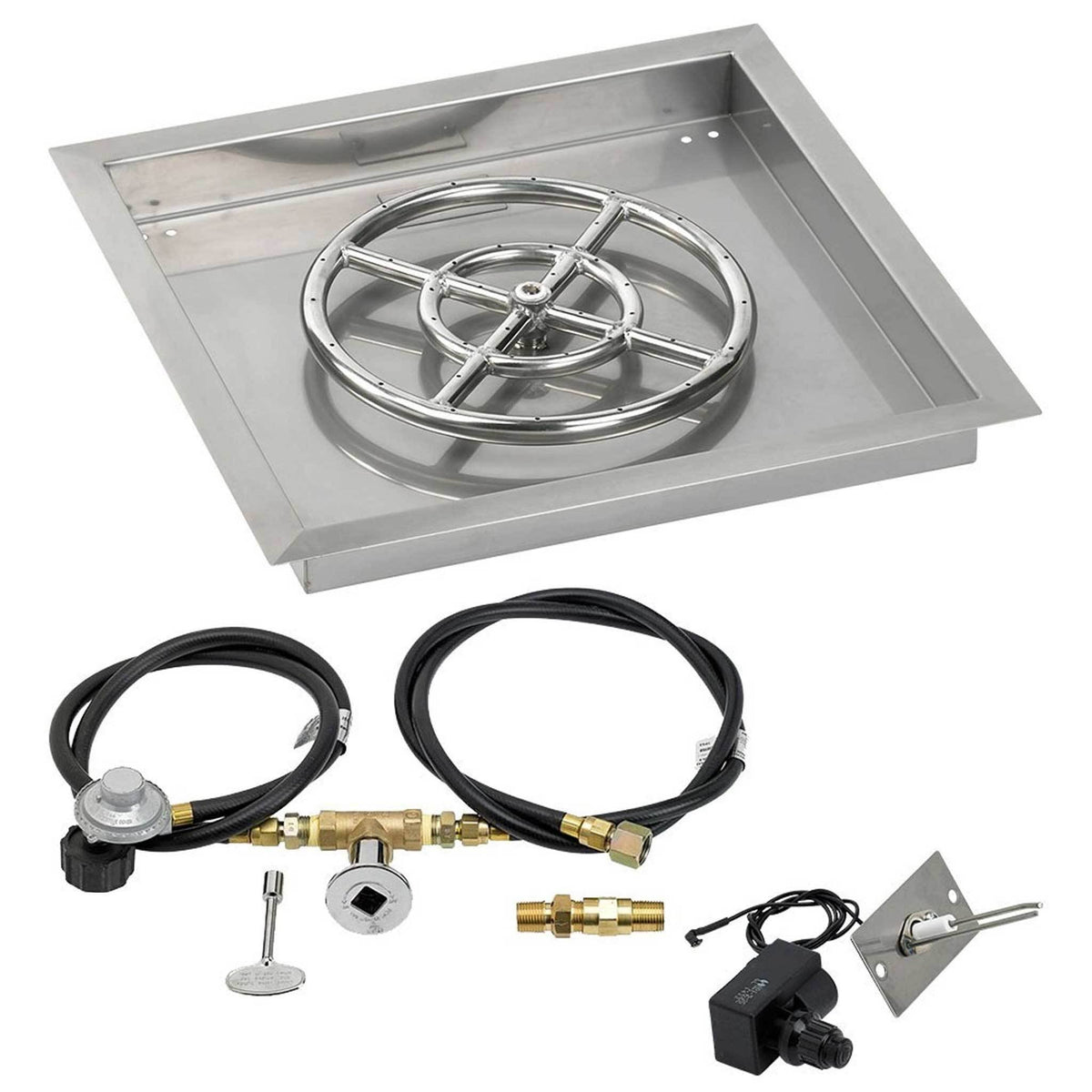 18x22 Square Stainless Steel Drop-In Pan with Match Light Kit Propane Fire Pit Ring C800465