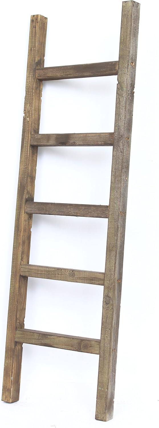 Rustic Farmhouse Decorative Ladder 4 ft Brown Recycled Wood V209882