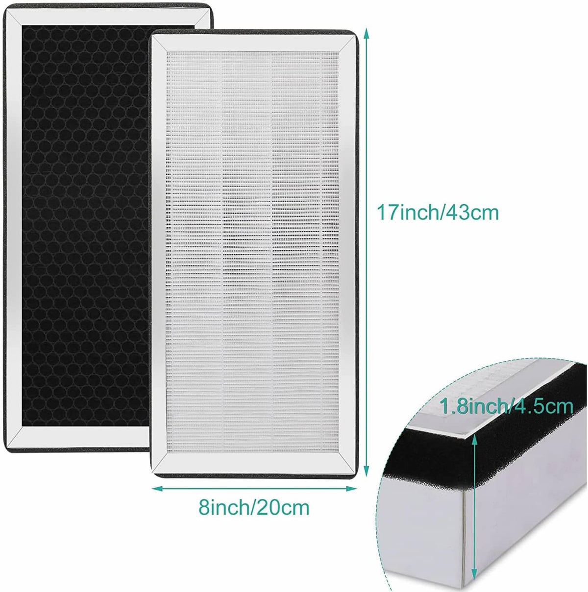 2pack H13 True HEPA Replacement Filter with Activated Carbon and Pre-Filter T549