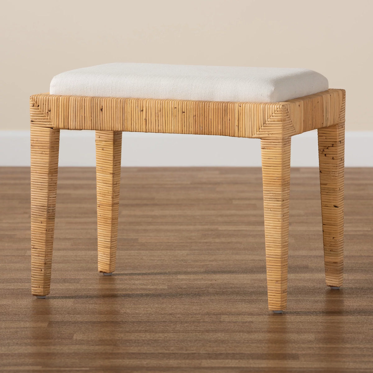 Natural Brown Rattan and Mahogany Wood Ottoman S6204