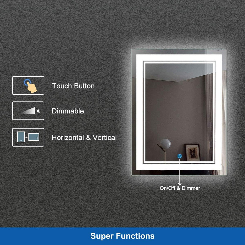 28 x 36 in Vertical Dimmable LED Bathroom Mirror with Anti-Fog Function C522