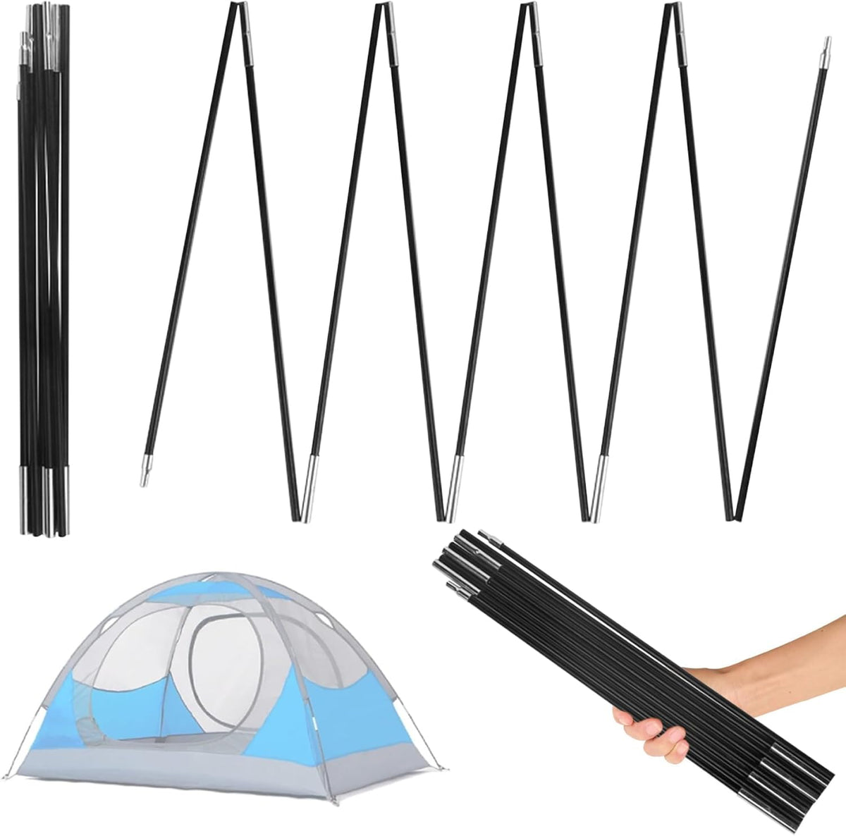 8mm 12.8ft Length Adjustable Fiberglass Tarp Poles 18 Sections D3952