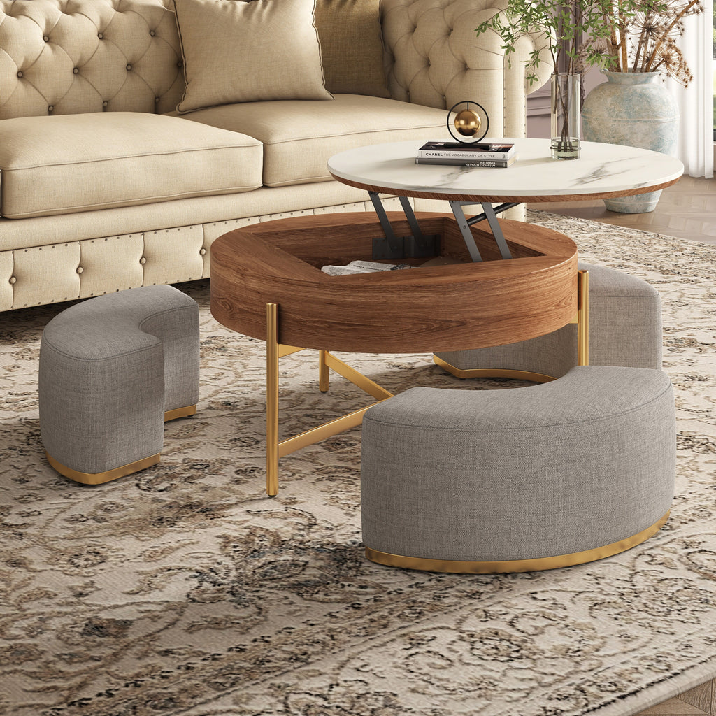 Lift Top Nesting Coffee Table with Storage and 3 Stools Z3965