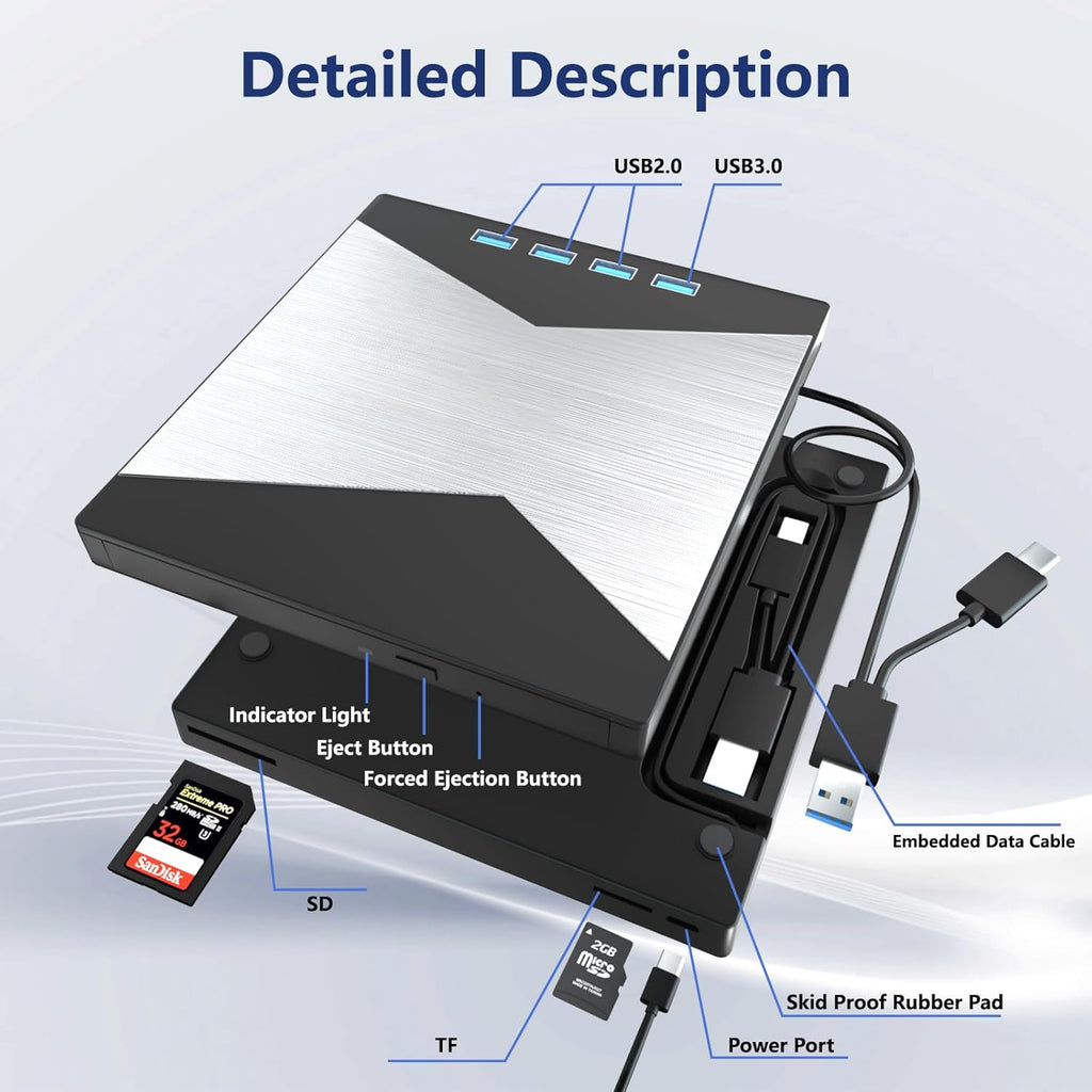 4K Portable External Blu Ray Drive USB 3.0 Type-C C8512