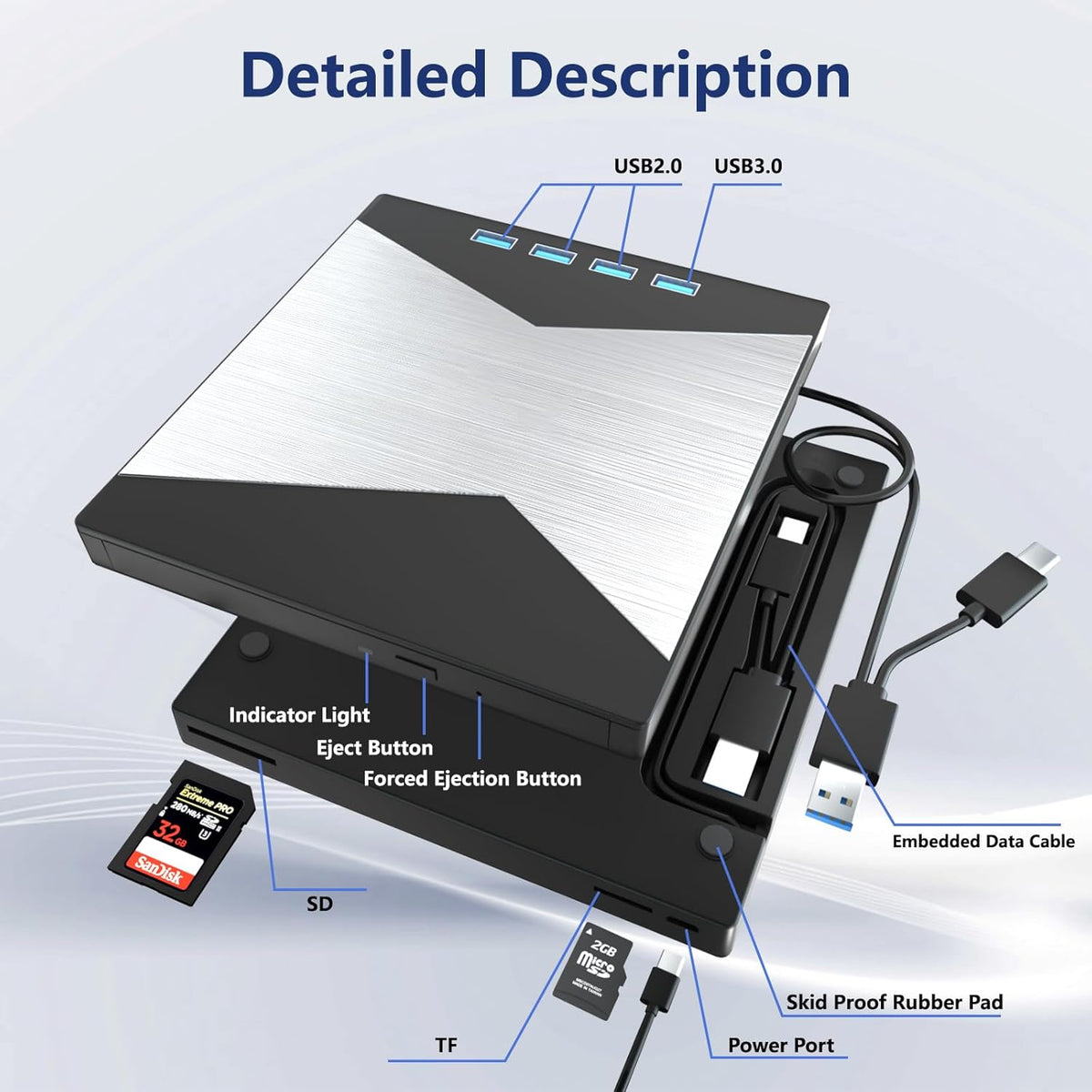 4K Portable External Blu Ray Drive USB 3.0 Type-C C8512