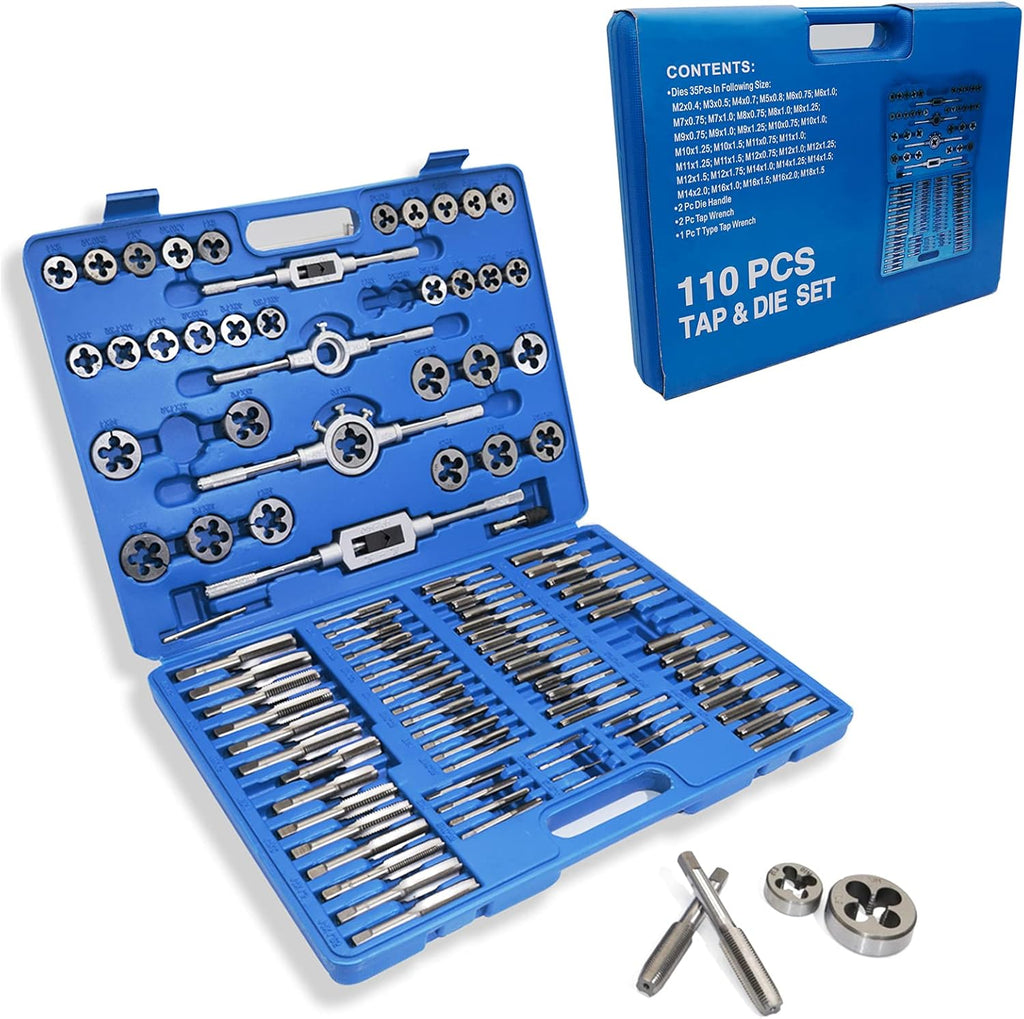 110PCS Hardened Alloy Steel Metric Tap and Die Rethreading Tool Set with Storage Case F5485