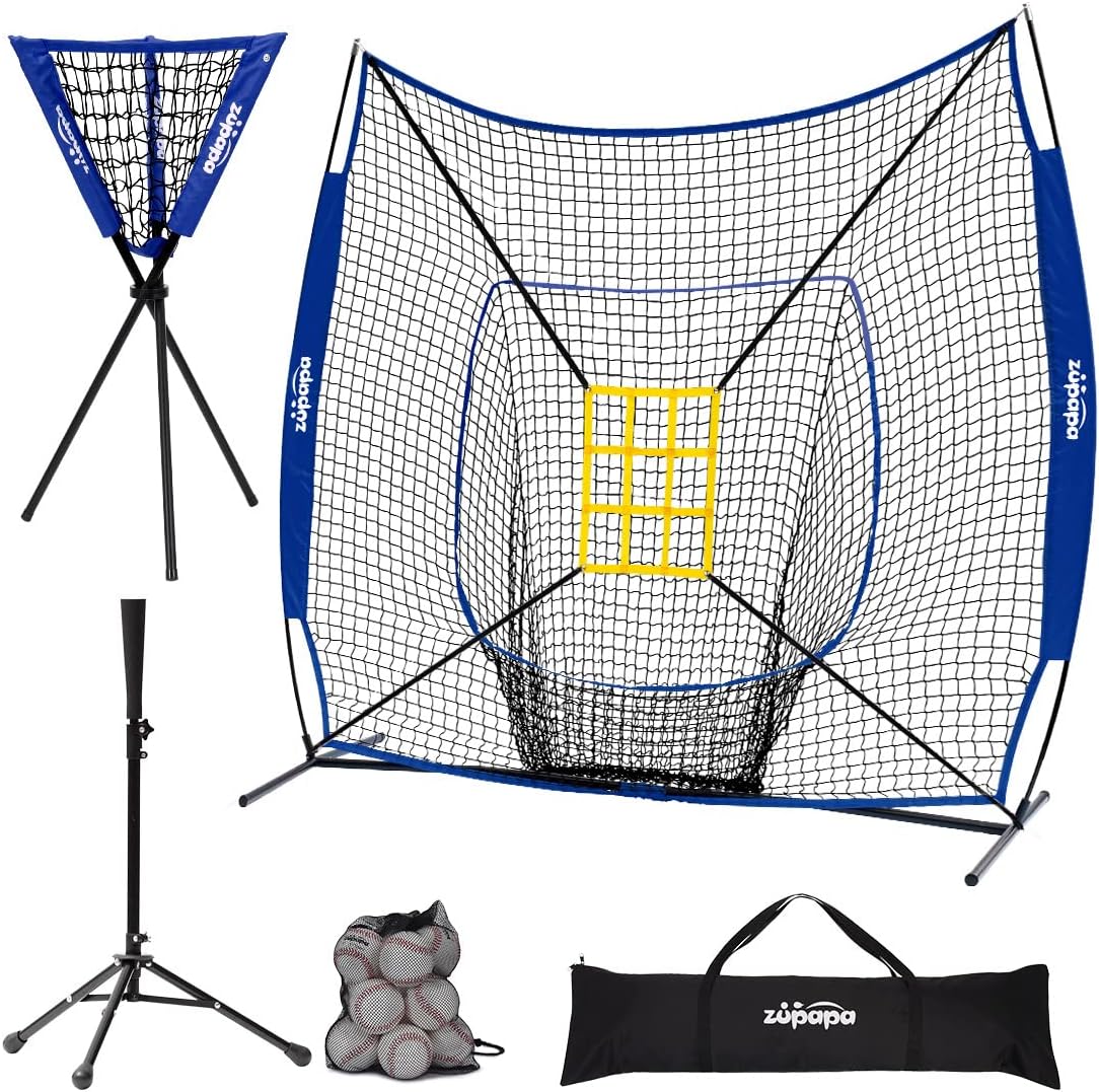 7 X 7 Feet Baseball Softball Practice Net Set with Tee Caddy 12 Pack Baseballs V9292