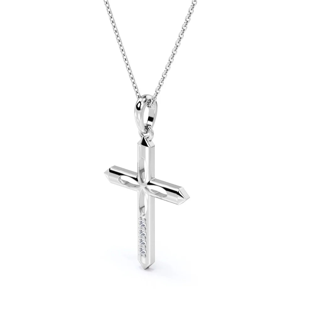 4-Petal Pencil Diamond Mini-Pave Pendant Necklace in 18K White Gold Plating over Silver R737