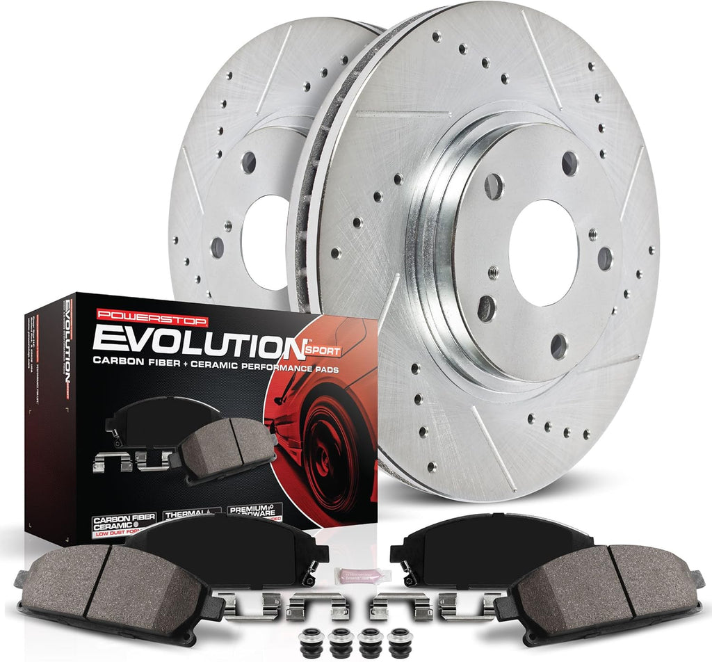 Front Z23 Carbon Fiber Brake Pads with Drilled & Slotted Brake Rotors Kit E26888