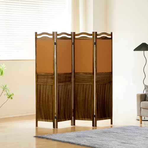 6 Panel Wood Room Divider, Light Brown N6581