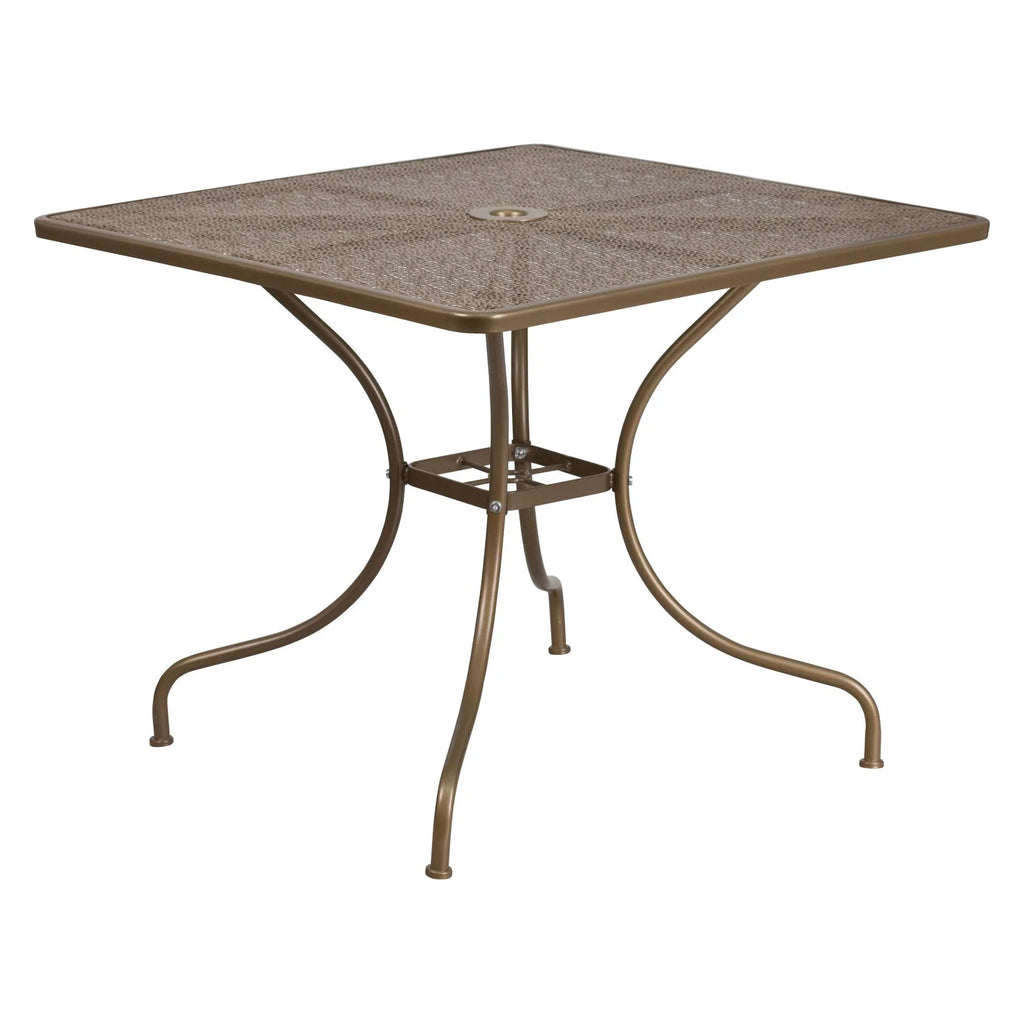 Square Black Steel Patio Table with Umbrella Hole N4529