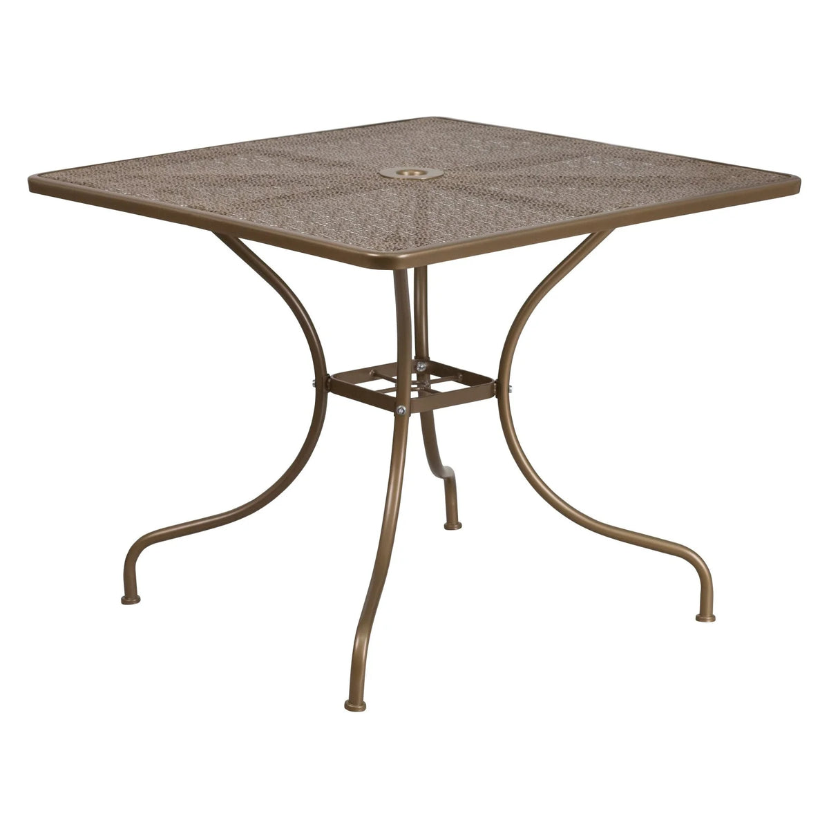 Square Black Steel Patio Table with Umbrella Hole N4529