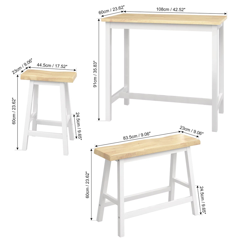 42" 4-Piece Wood Dining Table Set with Bench and 2 Stools H169