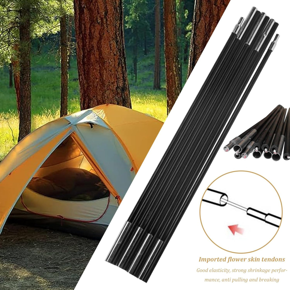 8mm 12.8ft Length Adjustable Fiberglass Tarp Poles 18 Sections D3952