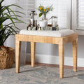 Natural Brown Rattan and Mahogany Wood Ottoman S6204