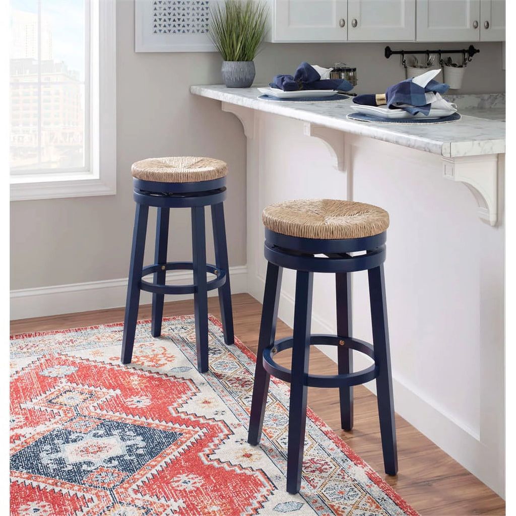 Navy Blue Wood Swivel Barstool P8245