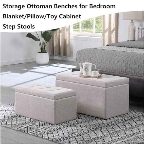 Beige Storage Ottoman Bench Set of 2 Z8452