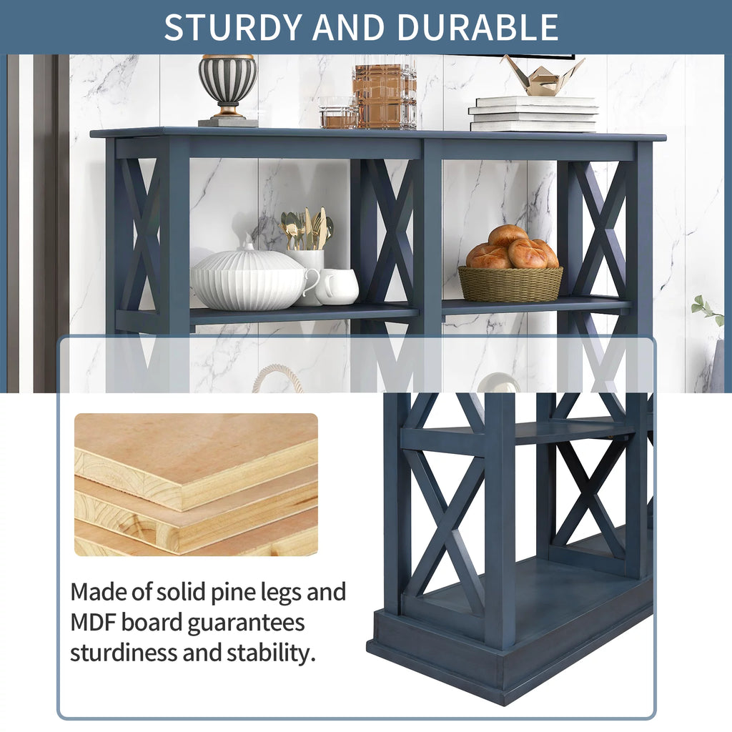 Navy Blue 3-Tier Console Table Y60919