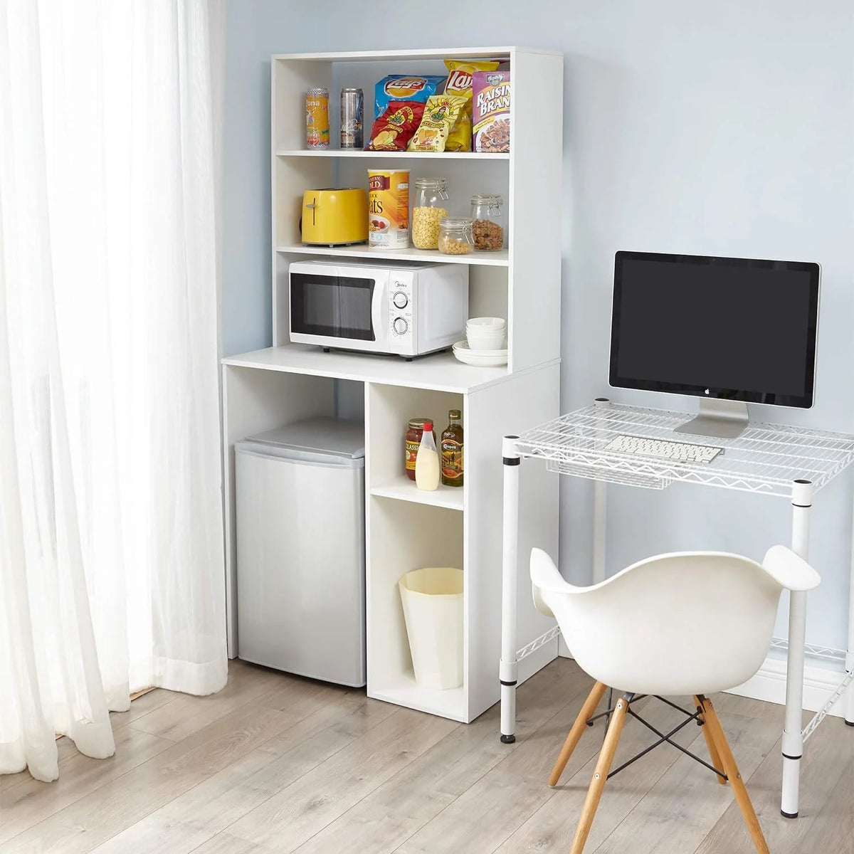 White Mini Fridge Dorm Station With Top Shelf W1594