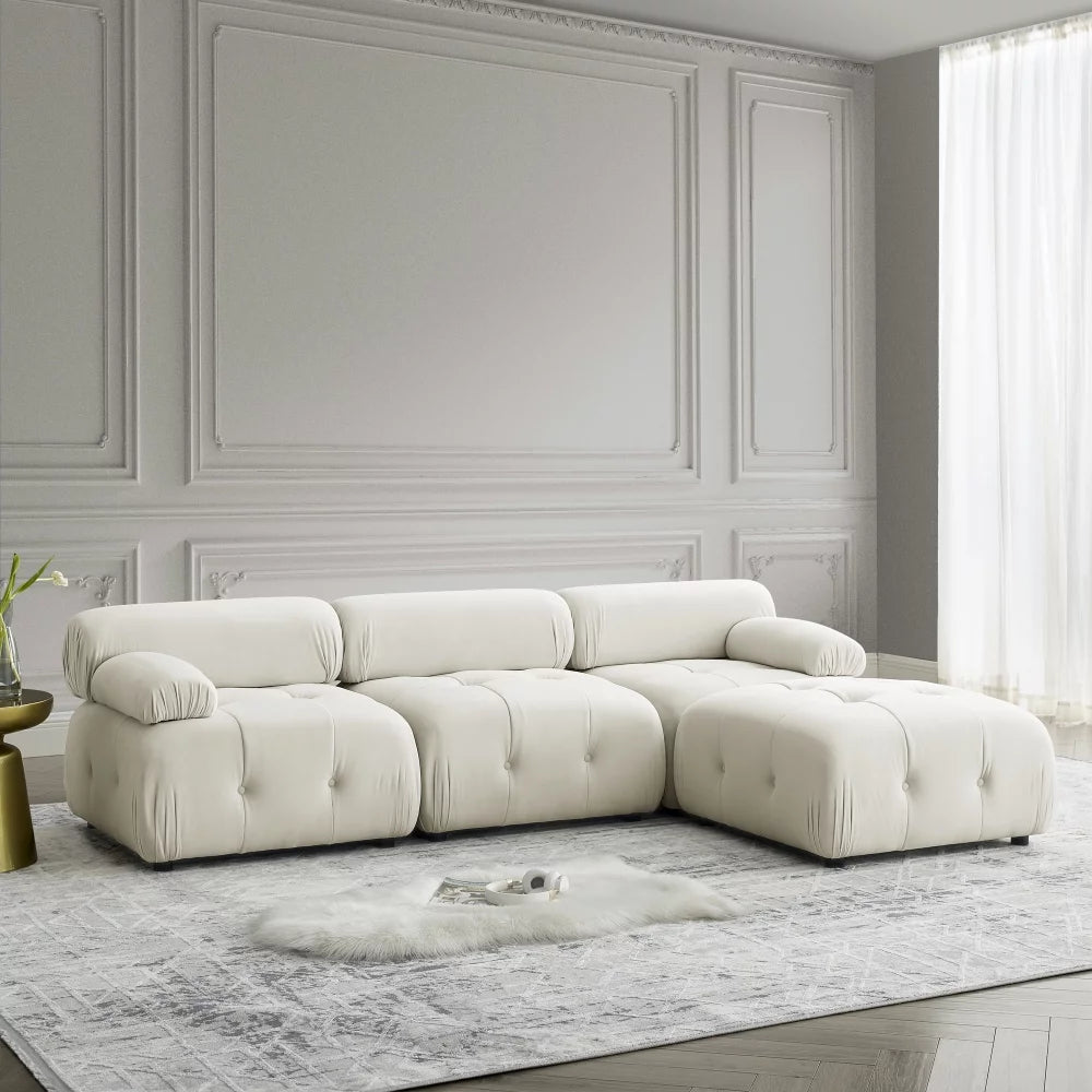 L Shaped Modular Sectional Sofa with Reversible Ottoman D109
