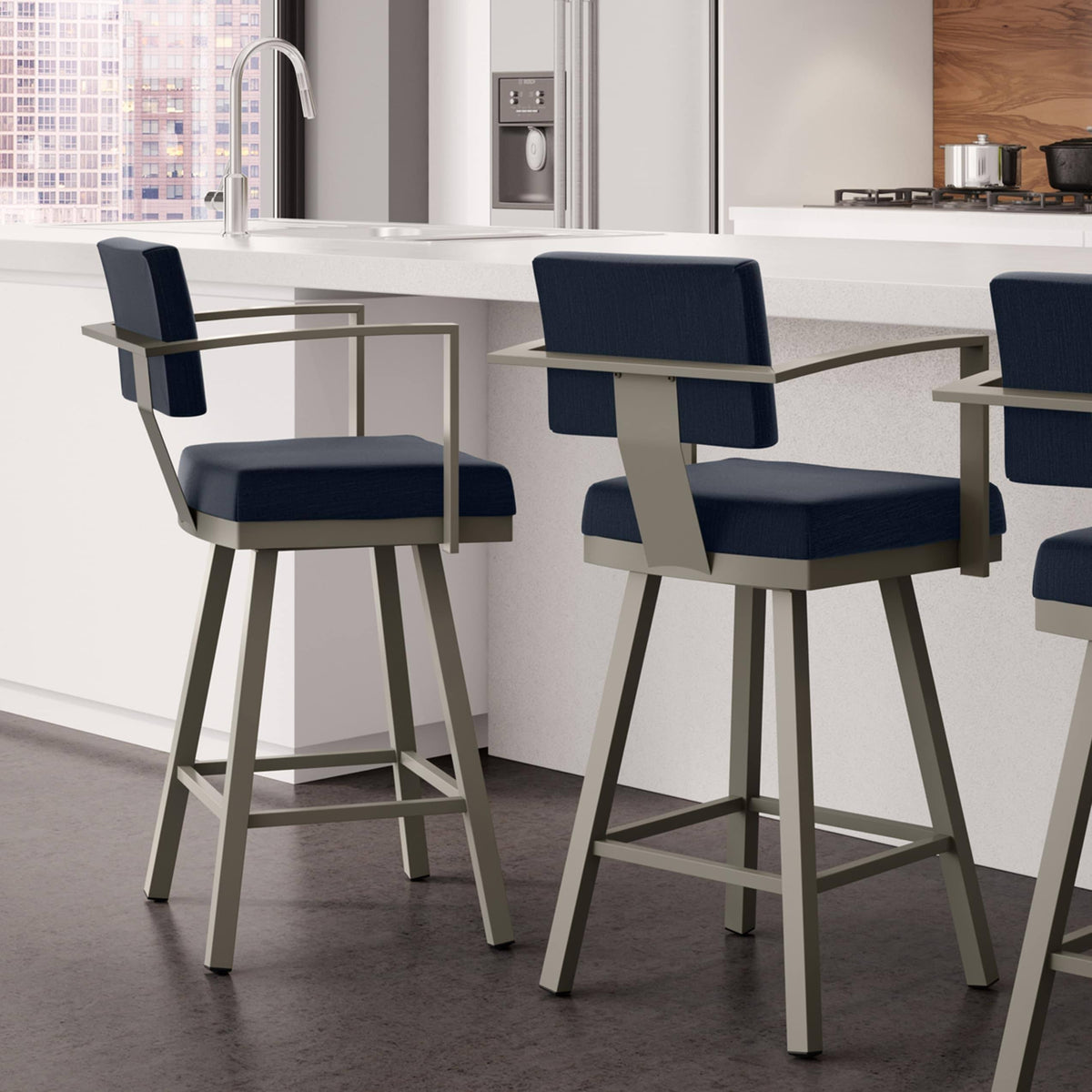 Dark Blue/Black Polyester Swivel Counter Stool B60002