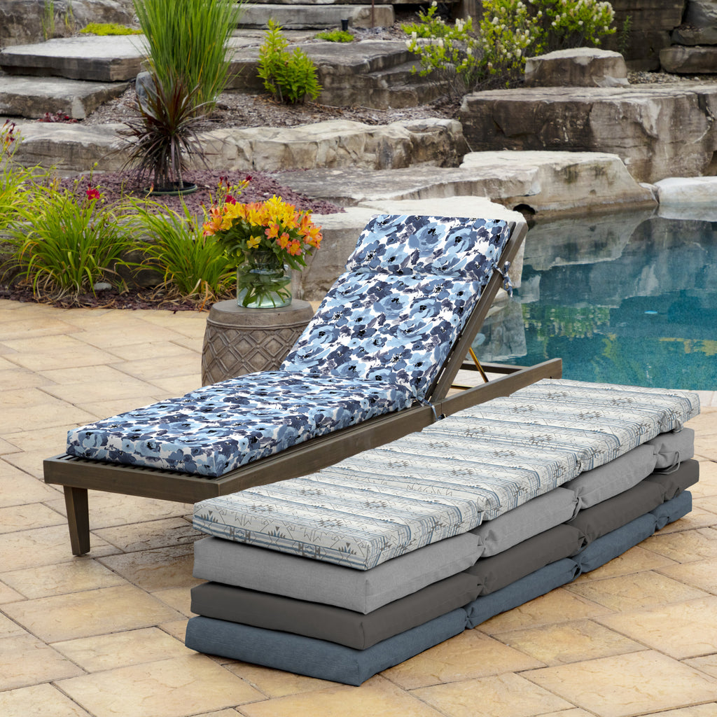 Blue Garden Floral Outdoor Chaise Lounge Cushion 72 x 21 U23037