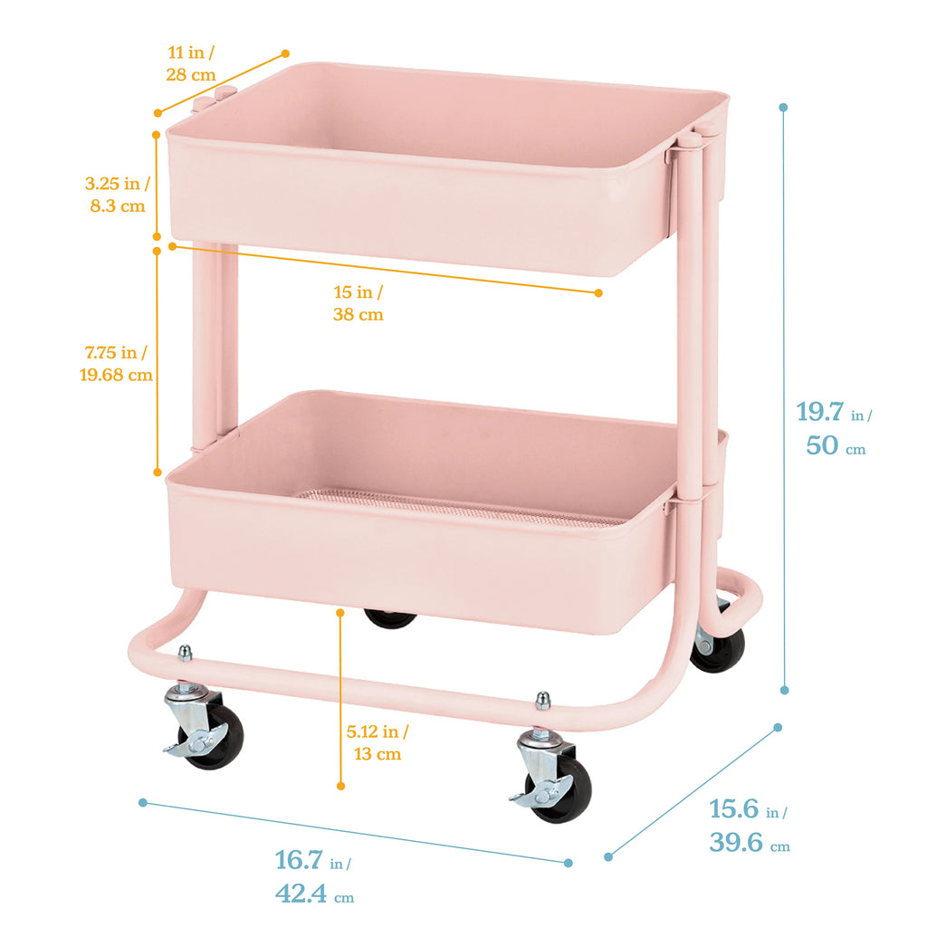 Pink 2-Tier Rolling Utility Cart B390