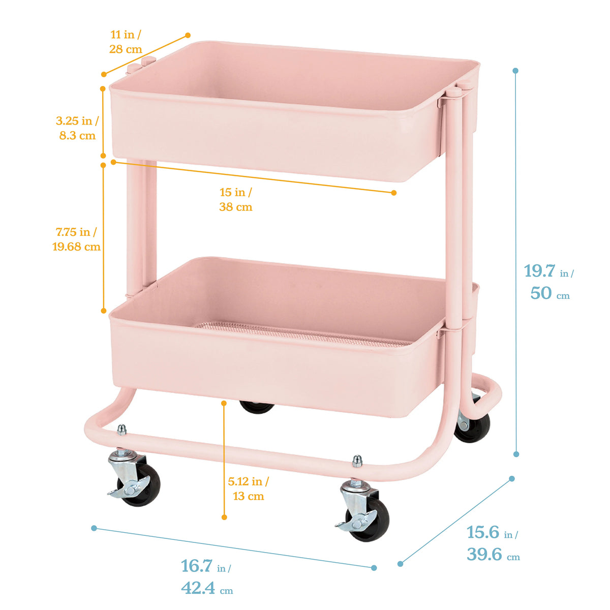 Pink 2-Tier Rolling Utility Cart B390