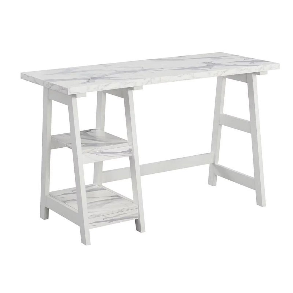 White Trestle Desk with Shelves Z227
