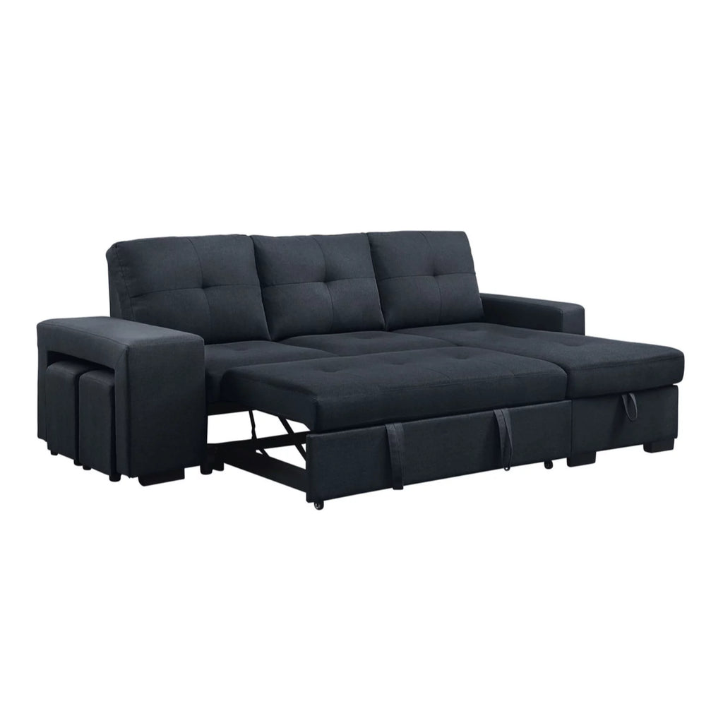 Dark Gray Fabric Sleeper Sectional Sofa with Storage Chaise R915