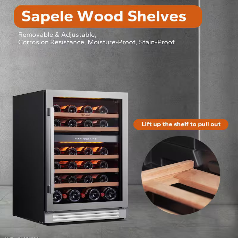 Built-In 46-Bottles Dual Zone Stainless Steel Wine Cooler E279959