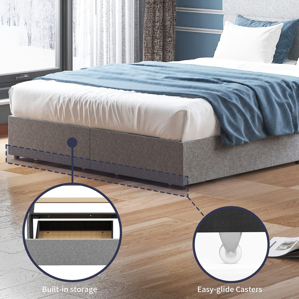 Light Grey King Size Bed Frame with 2 Storage Drawers K452