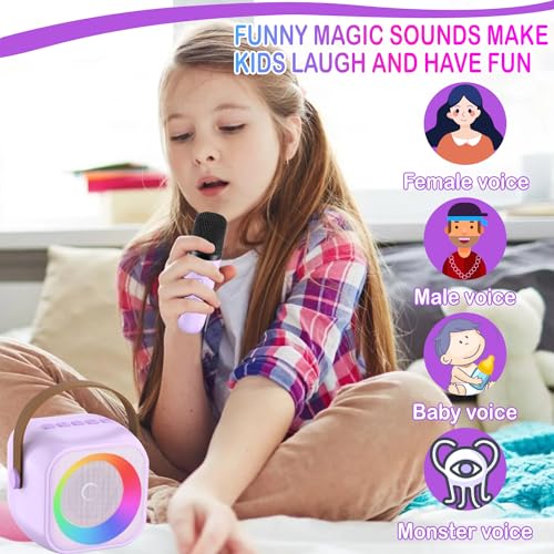 Mini Karaoke Machine with 2 Wireless Microphone & LED Lights Y4876