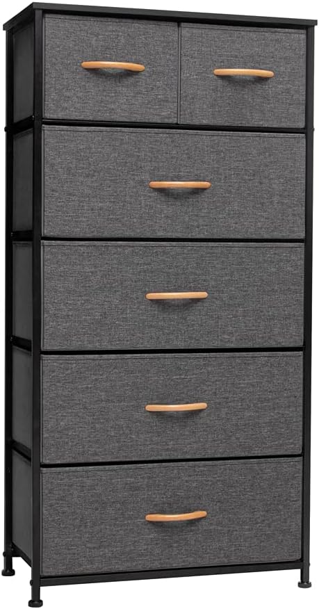 Gray 6 Drawer Fabric Storage Tower A6346