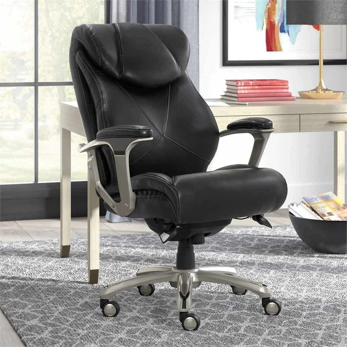 Black Faux Leather Metal Executive Office Chair U168