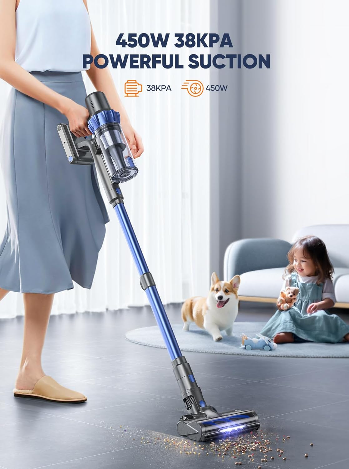 Blue Cordless Stick Vacuum with Intelligent Auto Mode E290