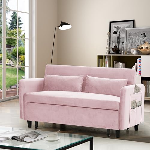 Gray Velvet Convertible Sofa Bed with Pull-Out Bed B387
