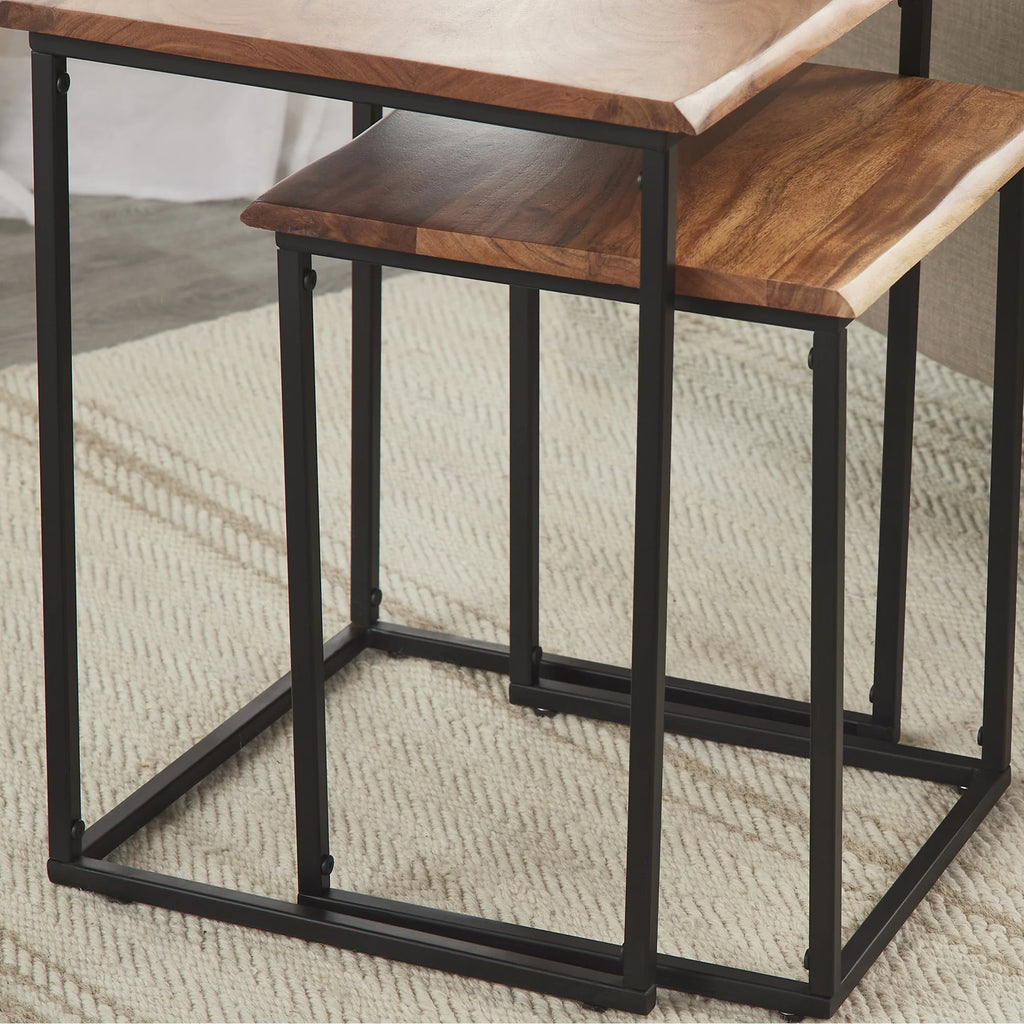 Brown and Black Wood Nesting End Table 2-Piece Set X40440