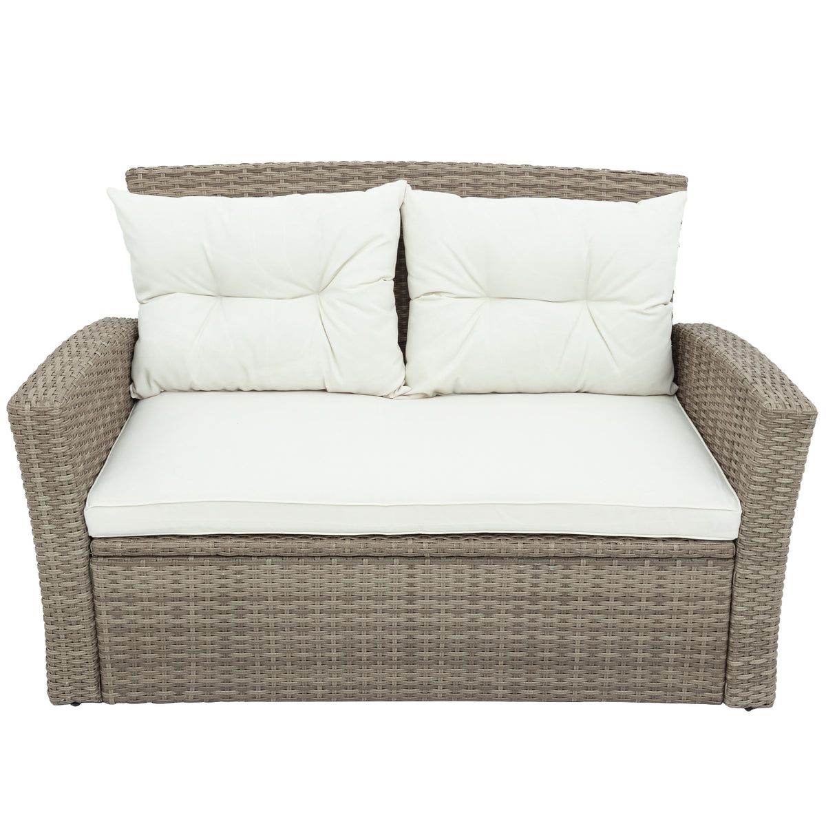 Patio Furniture Set of 4 Rattan Conversation Furniture with Ottoman and Glass Table E1939