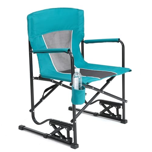 Portable Folding Rocking Camping Chair with Drink Holder, 250 lbs Capacity (Blue) L820124
