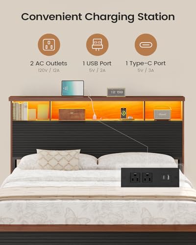 Full Size Wood Bed Frame with 4 Storage Drawers B79234