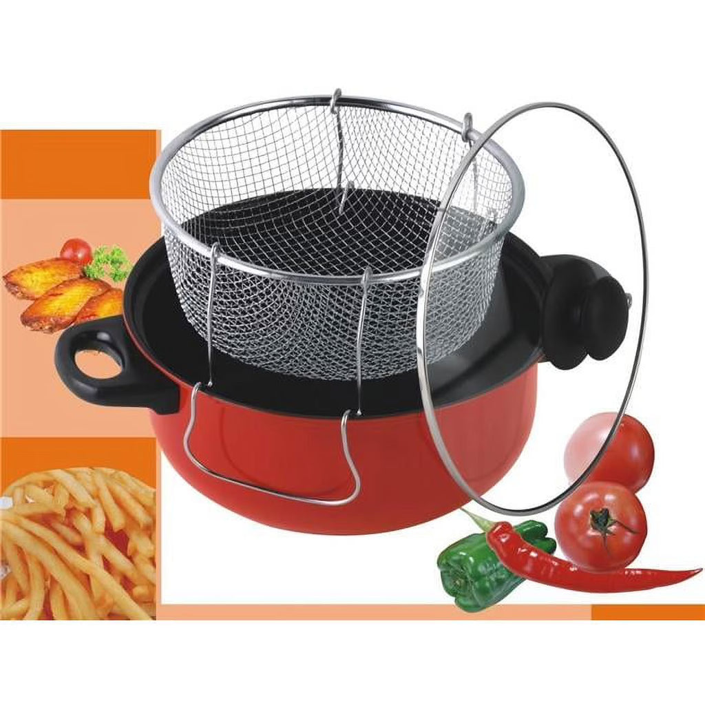 Red 4.5 Qt Non Stick Deep Fryer with Frying Basket and Glass Cover U992