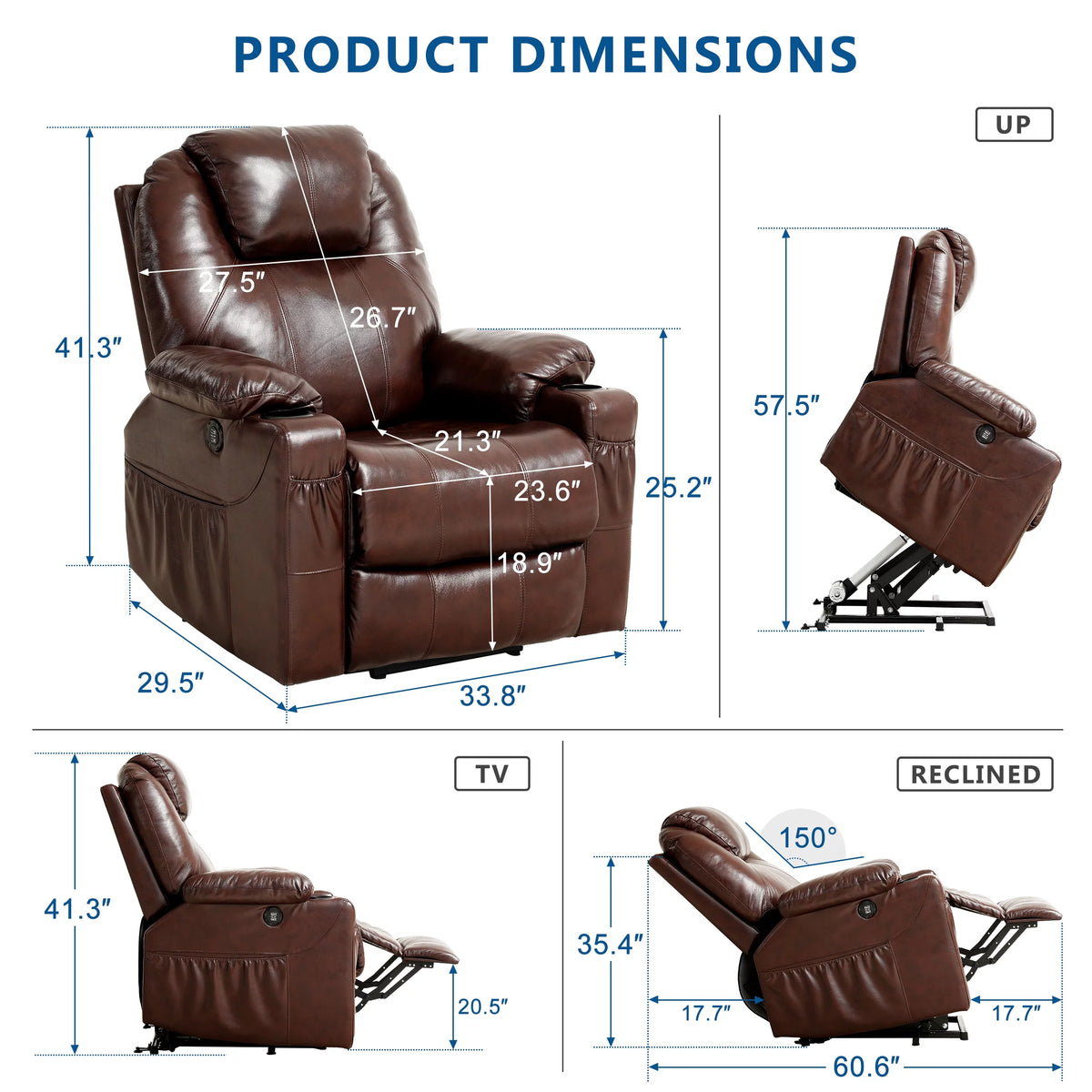 Large Power Lift Recliner Chair with Massage and Heating W954