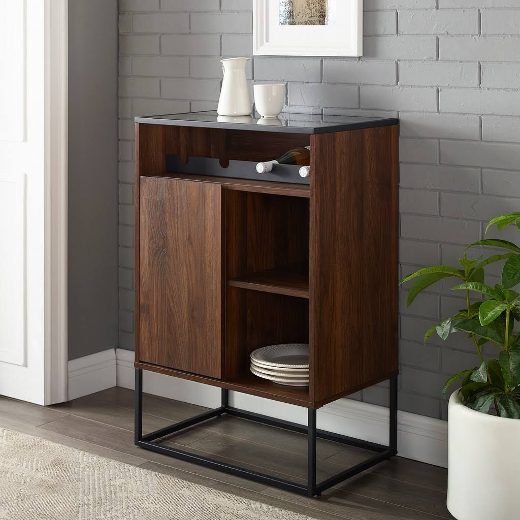 Dark Walnut 1 Door Glass Top Bar Cabinet A838623