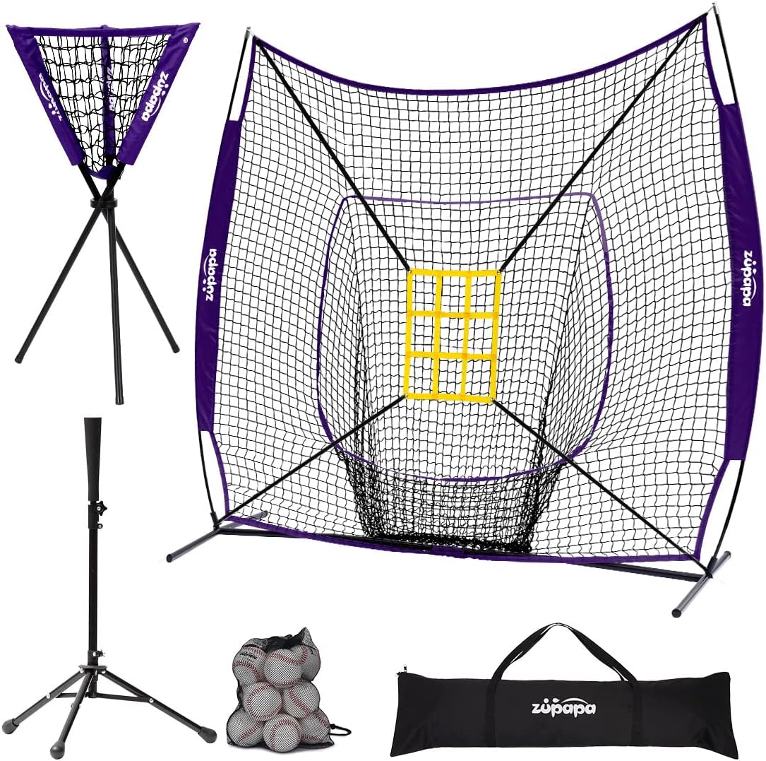 7 X 7 Feet Baseball Softball Practice Net Set with Tee Caddy 12 Pack Baseballs V9292